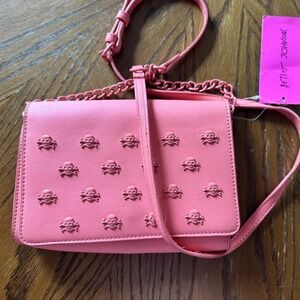 Pink/Coral skull crossbody bag with chain strap NWT